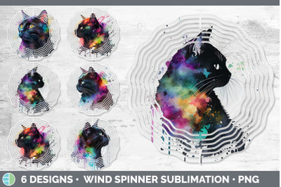 Rainbow Black Cat Wind Spinner | Sublimation Designs Bundle