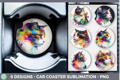 Rainbow Calico Cat Car Coaster | Sublimation Designs Bundle