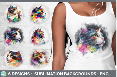 Rainbow Calico Cat Background | Grunge Sublimation Backgrounds