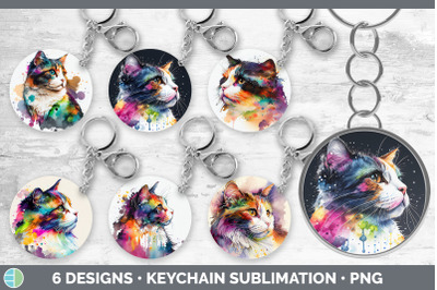 Rainbow Calico Cat Keychain Bundle | Keyring Sublimation Designs