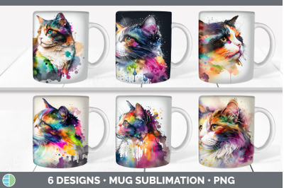 Rainbow Calico Cat Mug Sublimation | Coffee Cup Background PNG