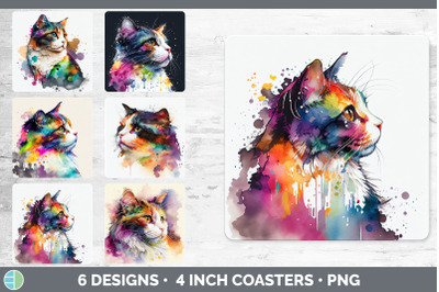 Rainbow Calico Cat Square Coaster | Sublimation Designs Bundle