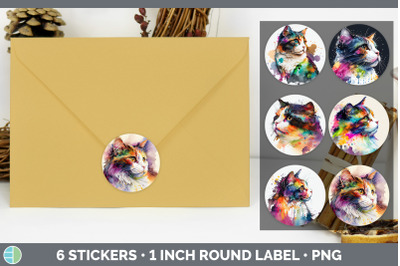 Rainbow Calico Cat Stickers | Sticker 1in Round Labels PNG Designs