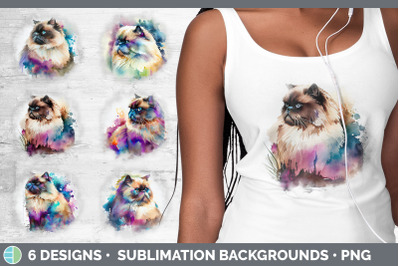 Rainbow Himalayan Cat Background | Grunge Sublimation Backgrounds