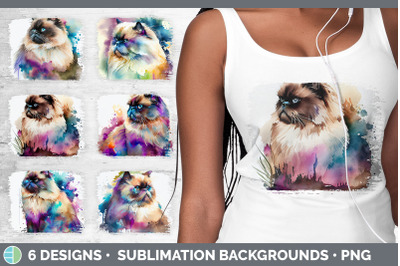 Rainbow Himalayan Cat Distressed Sublimation Background Panel