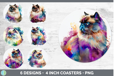 Rainbow Himalayan Cat Round Coaster | Sublimation Designs Bundle