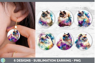 Rainbow Himalayan Cat Round Earring | Sublimation Designs Bundle