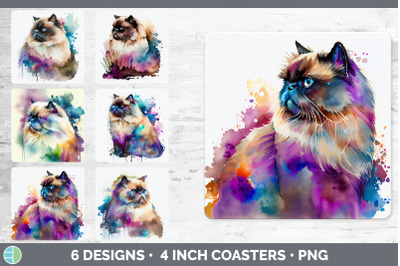 Rainbow Himalayan Cat Square Coaster | Sublimation Designs Bundle