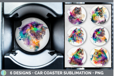 Rainbow Maine Coon Cat Car Coaster | Sublimation Designs Bundle