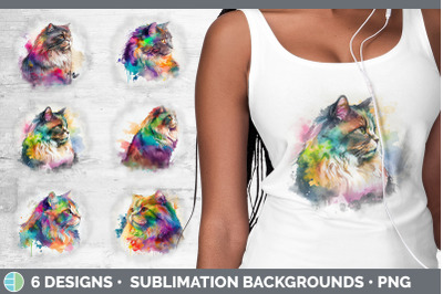Rainbow Maine Coon Cat Background | Grunge Sublimation Backgrounds