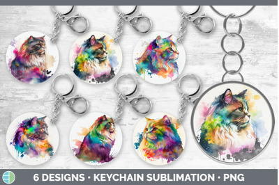 Rainbow Maine Coon Cat Keychain Bundle | Keyring Sublimation Designs