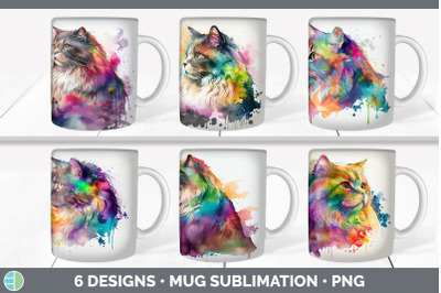 Rainbow Maine Coon Cat Mug Sublimation | Coffee Cup Background PNG