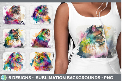 Rainbow Maine Coon Cat Distressed Sublimation Background Panel