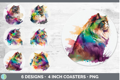 Rainbow Maine Coon Cat Round Coaster | Sublimation Designs Bundle