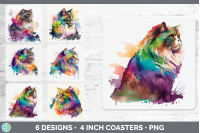 Rainbow Maine Coon Cat Square Coaster | Sublimation Designs Bundle