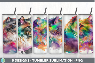 Rainbow Maine Coon Cat Tumbler Sublimation Bundle