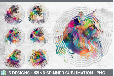 Rainbow Maine Coon Cat Wind Spinner | Sublimation Designs Bundle