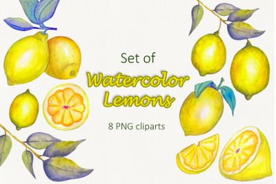 Set of Watercolor Lemons