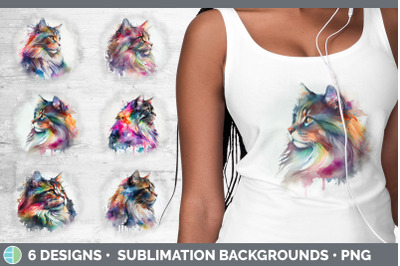 Rainbow Norwegian Forest Cat Background | Grunge Sublimation Backgroun