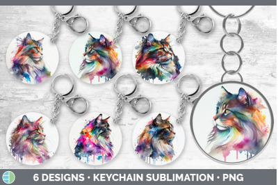 Rainbow Norwegian Forest Cat Keychain Bundle | Keyring Sublimation Des