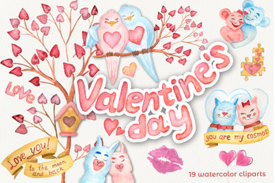 Valentines Day Watercolor Cliparts