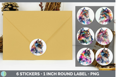 Rainbow Norwegian Forest Cat Stickers | Sticker 1in Round Labels PNG D