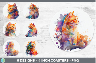 Rainbow Orange Cat Round Coaster | Sublimation Designs Bundle