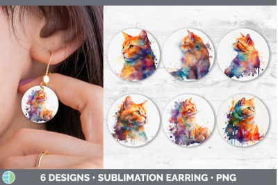 Rainbow Orange Cat Round Earring | Sublimation Designs Bundle