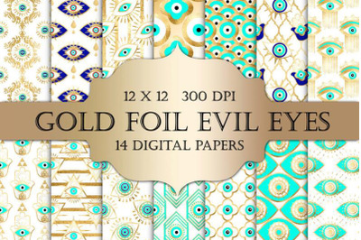 Gold foil Evil Eye Digital Papers - gold foil evil eye third eye hamsa