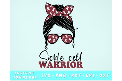 Sickle cell warrior Warrior SVG, PNG, Sickle cell Messy Bun SVG
