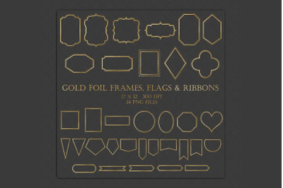 Gold Foil Frames Clip Art - gold foil frames labels flags &amp; ribbons fo
