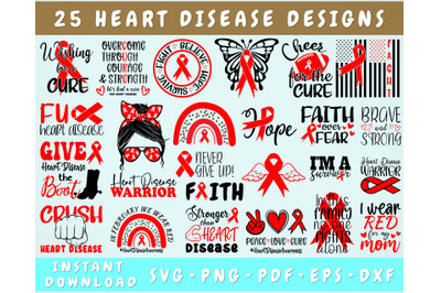 Heart Disease Awareness SVG Bundle, 25 Designs, Heart Disease PNG