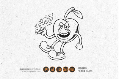 Fruit cherry smoking cannabis logo illustration monochrome