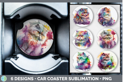 Rainbow Persian Cat Car Coaster | Sublimation Designs Bundle