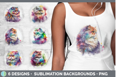 Rainbow Persian Cat Background | Grunge Sublimation Backgrounds