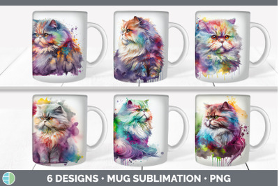 Rainbow Persian Cat Mug Sublimation | Coffee Cup Background PNG