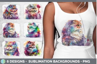 Rainbow Persian Cat Distressed Sublimation Background Panel