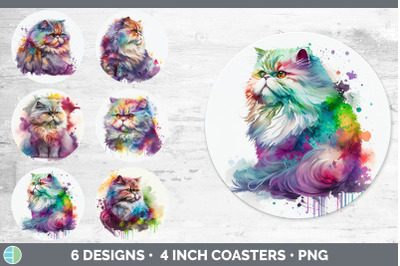 Rainbow Persian Cat Round Coaster | Sublimation Designs Bundle