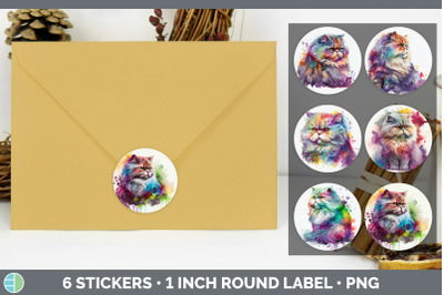 Rainbow Persian Cat Stickers | Sticker 1in Round Labels PNG Designs