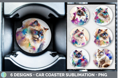 Rainbow Ragdoll Cat Car Coaster | Sublimation Designs Bundle