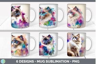 Rainbow Ragdoll Cat Mug Sublimation | Coffee Cup Background PNG