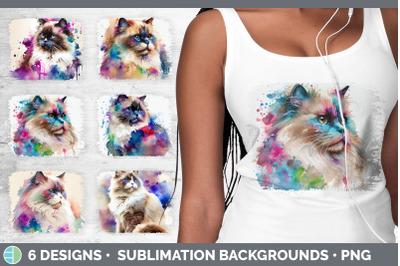 Rainbow Ragdoll Cat Distressed Sublimation Background Panel