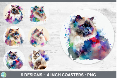 Rainbow Ragdoll Cat Round Coaster | Sublimation Designs Bundle