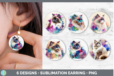 Rainbow Ragdoll Cat Round Earring | Sublimation Designs Bundle