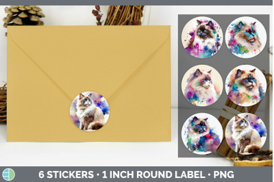 Rainbow Ragdoll Cat Stickers | Sticker 1in Round Labels PNG Designs