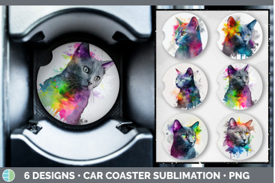 Rainbow Russian Blue Cat Car Coaster | Sublimation Designs Bundle