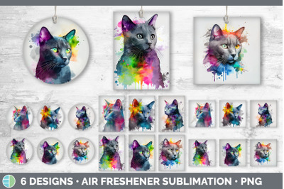 Rainbow Russian Blue Cat Air Freshener | Sublimation Designs Bundle