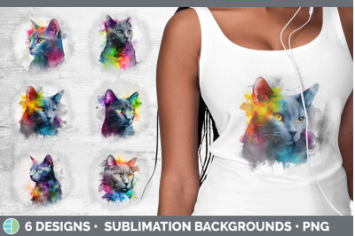 Rainbow Russian Blue Cat Background | Grunge Sublimation Backgrounds