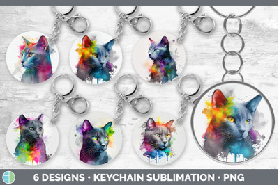 Rainbow Russian Blue Cat Keychain Bundle | Keyring Sublimation Designs