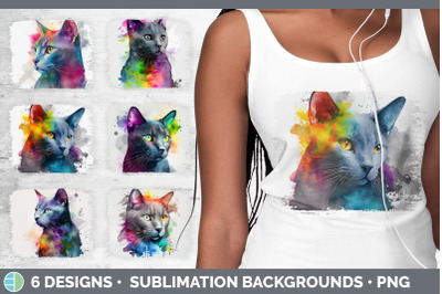 Rainbow Russian Blue Cat Distressed Sublimation Background Panel